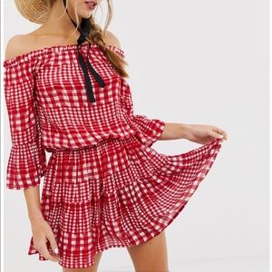 ASOS off the shoulder gingham dress